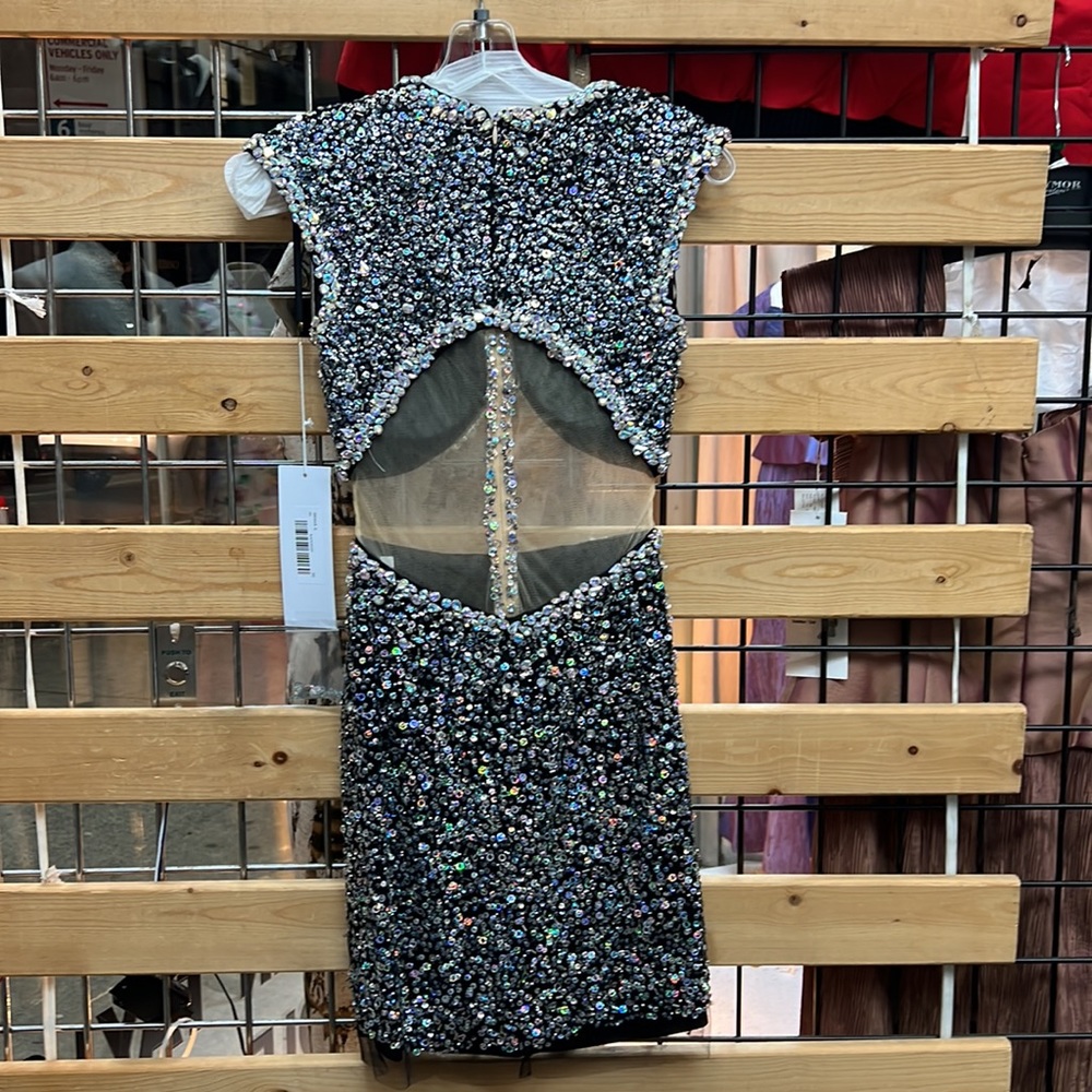 NWT,Jovani Sleeveless Sexy Short Homecoming Dress 98044,nude/silver - Picture 5 of 17